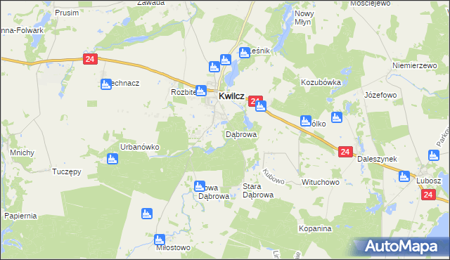 mapa Dąbrowa gmina Kwilcz, Dąbrowa gmina Kwilcz na mapie Targeo