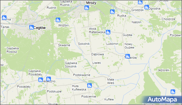 mapa Dąbrowa gmina Mrozy, Dąbrowa gmina Mrozy na mapie Targeo