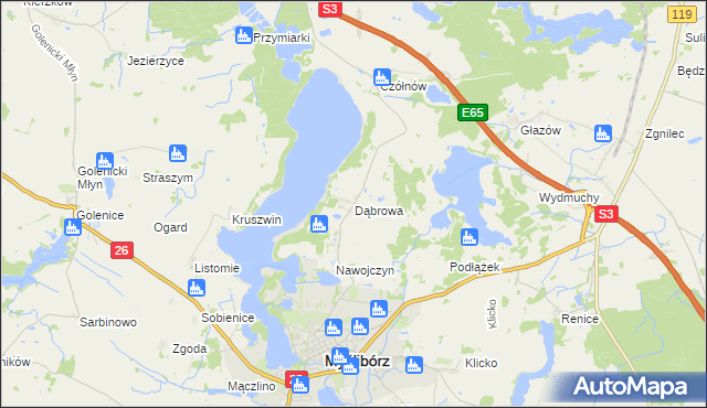 mapa Dąbrowa gmina Myślibórz, Dąbrowa gmina Myślibórz na mapie Targeo