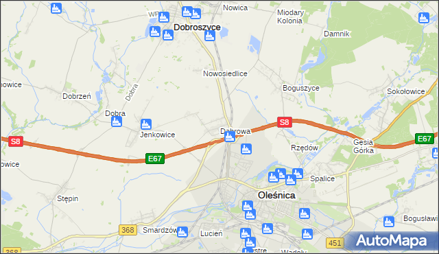 mapa Dąbrowa gmina Oleśnica, Dąbrowa gmina Oleśnica na mapie Targeo