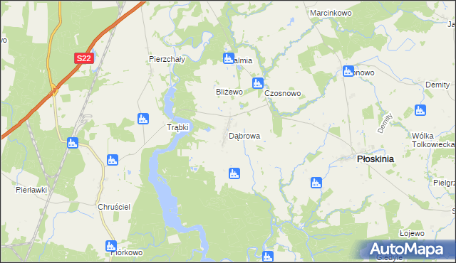 mapa Dąbrowa gmina Płoskinia, Dąbrowa gmina Płoskinia na mapie Targeo