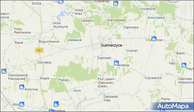 mapa Dąbrowa gmina Sulmierzyce, Dąbrowa gmina Sulmierzyce na mapie Targeo