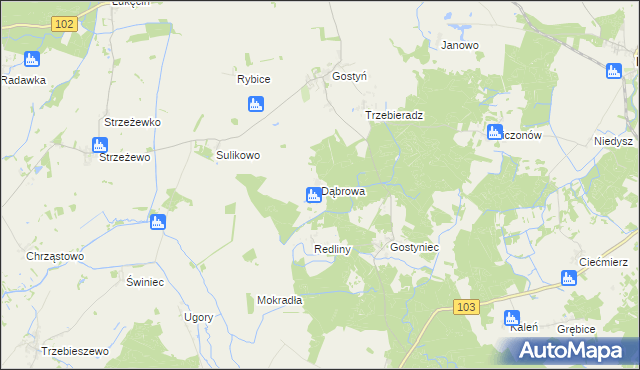 mapa Dąbrowa gmina Świerzno, Dąbrowa gmina Świerzno na mapie Targeo