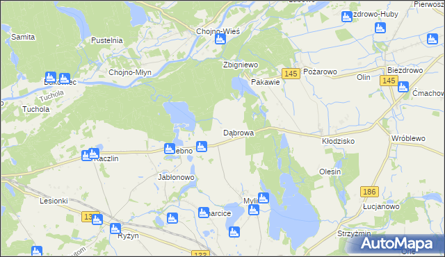 mapa Dąbrowa gmina Wronki, Dąbrowa gmina Wronki na mapie Targeo