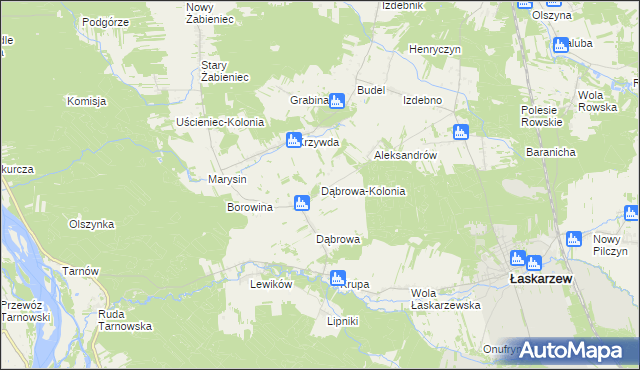 mapa Dąbrowa-Kolonia gmina Łaskarzew, Dąbrowa-Kolonia gmina Łaskarzew na mapie Targeo