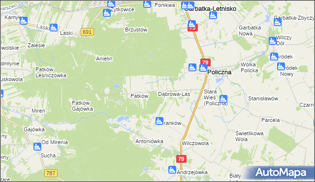 mapa Dąbrowa-Las, Dąbrowa-Las na mapie Targeo