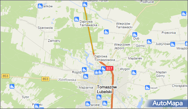 mapa Dąbrowa Tomaszowska, Dąbrowa Tomaszowska na mapie Targeo