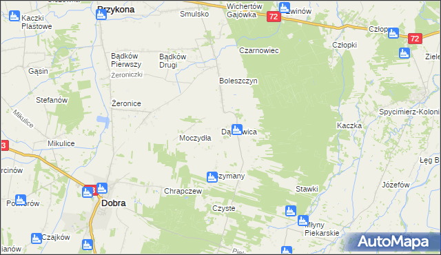 mapa Dąbrowica gmina Dobra, Dąbrowica gmina Dobra na mapie Targeo