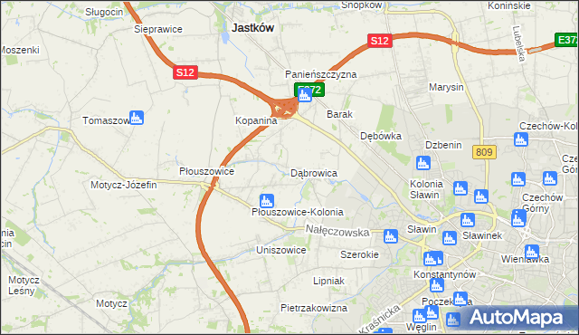 mapa Dąbrowica gmina Jastków, Dąbrowica gmina Jastków na mapie Targeo