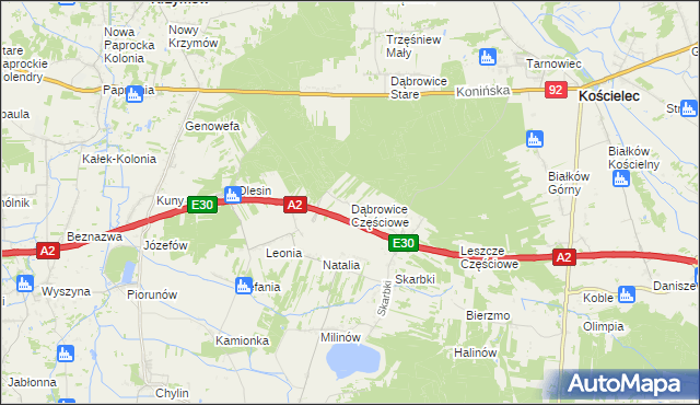mapa Dąbrowice Częściowe, Dąbrowice Częściowe na mapie Targeo