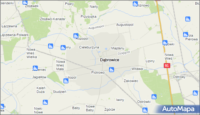 mapa Dąbrowice powiat kutnowski, Dąbrowice powiat kutnowski na mapie Targeo