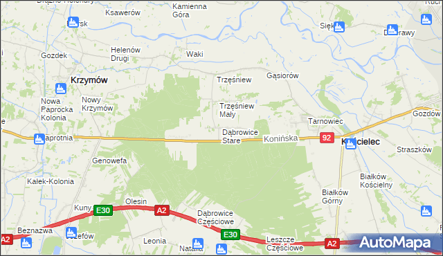 mapa Dąbrowice Stare, Dąbrowice Stare na mapie Targeo