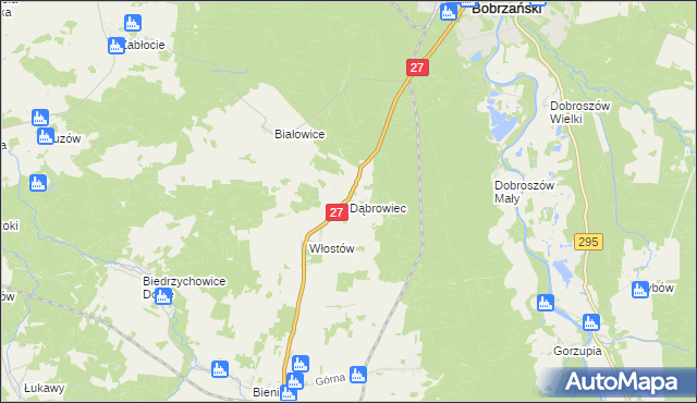 mapa Dąbrowiec gmina Żary, Dąbrowiec gmina Żary na mapie Targeo