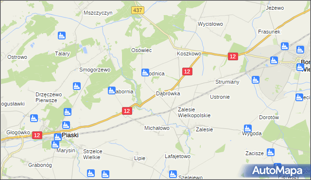 mapa Dąbrówka gmina Borek Wielkopolski, Dąbrówka gmina Borek Wielkopolski na mapie Targeo