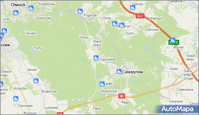 mapa Dąbrówka gmina Celestynów, Dąbrówka gmina Celestynów na mapie Targeo