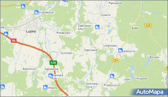 mapa Dąbrówka gmina Luzino, Dąbrówka gmina Luzino na mapie Targeo