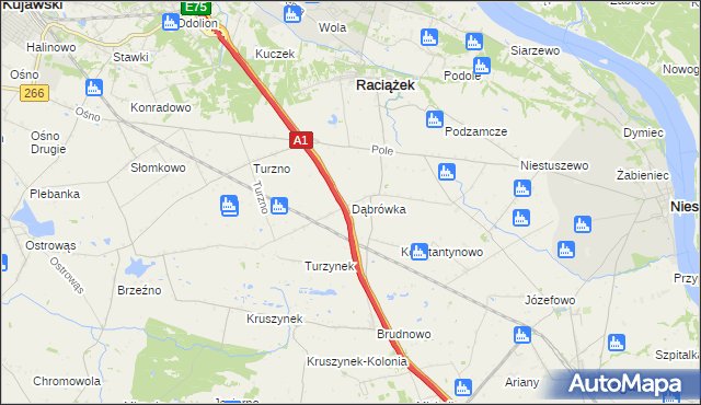 mapa Dąbrówka gmina Raciążek, Dąbrówka gmina Raciążek na mapie Targeo