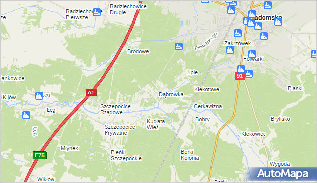 mapa Dąbrówka gmina Radomsko, Dąbrówka gmina Radomsko na mapie Targeo