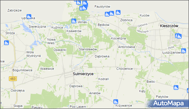 mapa Dąbrówka gmina Sulmierzyce, Dąbrówka gmina Sulmierzyce na mapie Targeo
