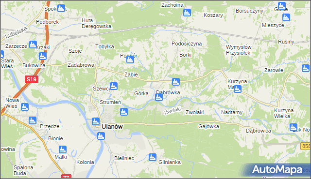 mapa Dąbrówka gmina Ulanów, Dąbrówka gmina Ulanów na mapie Targeo