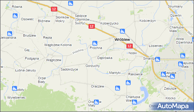 mapa Dąbrówka gmina Wróblew, Dąbrówka gmina Wróblew na mapie Targeo