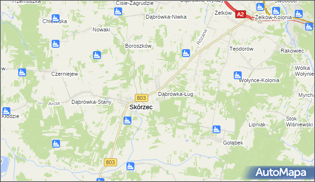 mapa Dąbrówka-Ług, Dąbrówka-Ług na mapie Targeo