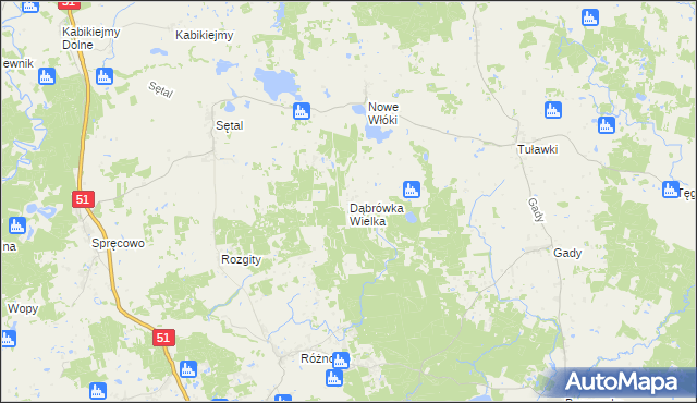 mapa Dąbrówka Wielka gmina Dywity, Dąbrówka Wielka gmina Dywity na mapie Targeo