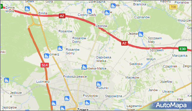 mapa Dąbrówka Wielka gmina Zgierz, Dąbrówka Wielka gmina Zgierz na mapie Targeo