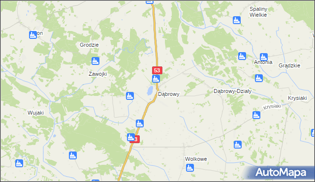 mapa Dąbrowy gmina Rozogi, Dąbrowy gmina Rozogi na mapie Targeo