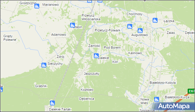 mapa Dalekie gmina Długosiodło, Dalekie gmina Długosiodło na mapie Targeo