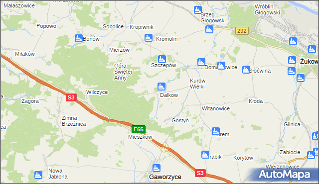 mapa Dalków gmina Gaworzyce, Dalków gmina Gaworzyce na mapie Targeo