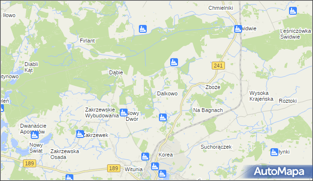 mapa Dalkowo gmina Więcbork, Dalkowo gmina Więcbork na mapie Targeo