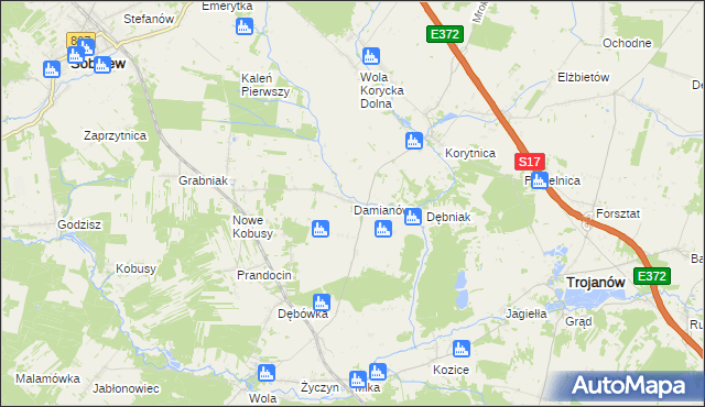 mapa Damianów, Damianów na mapie Targeo