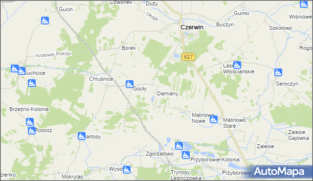 mapa Damiany gmina Czerwin, Damiany gmina Czerwin na mapie Targeo