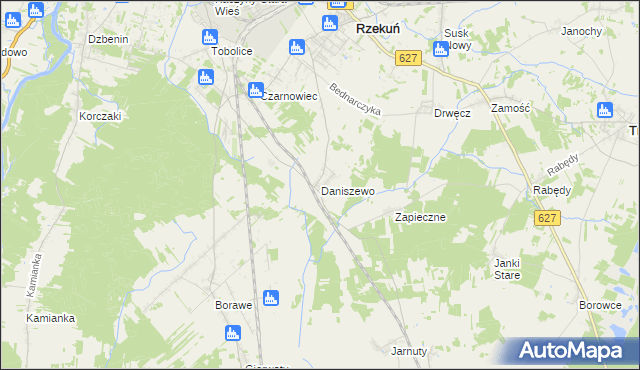 mapa Daniszewo gmina Rzekuń, Daniszewo gmina Rzekuń na mapie Targeo