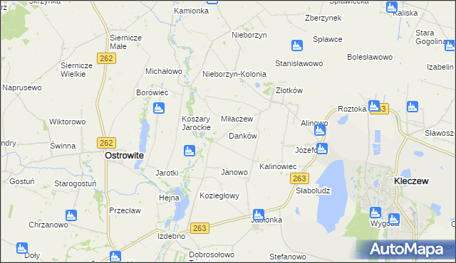 mapa Danków gmina Kleczew, Danków gmina Kleczew na mapie Targeo