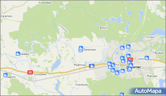 mapa Darskowo gmina Złocieniec, Darskowo gmina Złocieniec na mapie Targeo