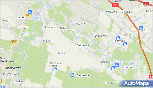 mapa Daszewice gmina Mosina, Daszewice gmina Mosina na mapie Targeo