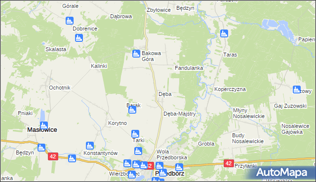 mapa Dęba gmina Ręczno, Dęba gmina Ręczno na mapie Targeo