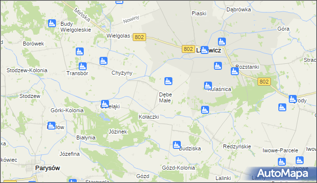 mapa Dębe Małe gmina Latowicz, Dębe Małe gmina Latowicz na mapie Targeo