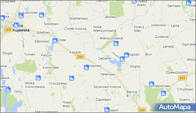 mapa Dębianki gmina Izbica Kujawska, Dębianki gmina Izbica Kujawska na mapie Targeo