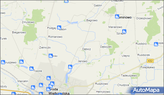 mapa Dębicz gmina Środa Wielkopolska, Dębicz gmina Środa Wielkopolska na mapie Targeo