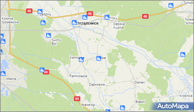 mapa Dębie gmina Chrząstowice, Dębie gmina Chrząstowice na mapie Targeo