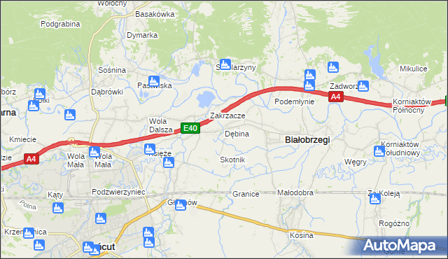 mapa Dębina gmina Białobrzegi, Dębina gmina Białobrzegi na mapie Targeo