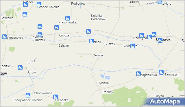 mapa Dębina gmina Ulhówek, Dębina gmina Ulhówek na mapie Targeo