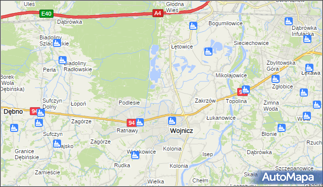 mapa Dębina Zakrzowska, Dębina Zakrzowska na mapie Targeo