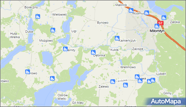 mapa Dębinka gmina Miłomłyn, Dębinka gmina Miłomłyn na mapie Targeo