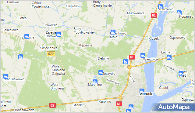 mapa Dębinki gmina Serock, Dębinki gmina Serock na mapie Targeo