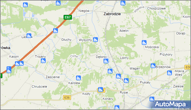 mapa Dębinki gmina Zabrodzie, Dębinki gmina Zabrodzie na mapie Targeo