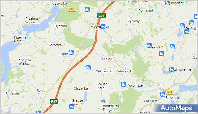 mapa Dębniak gmina Szypliszki, Dębniak gmina Szypliszki na mapie Targeo